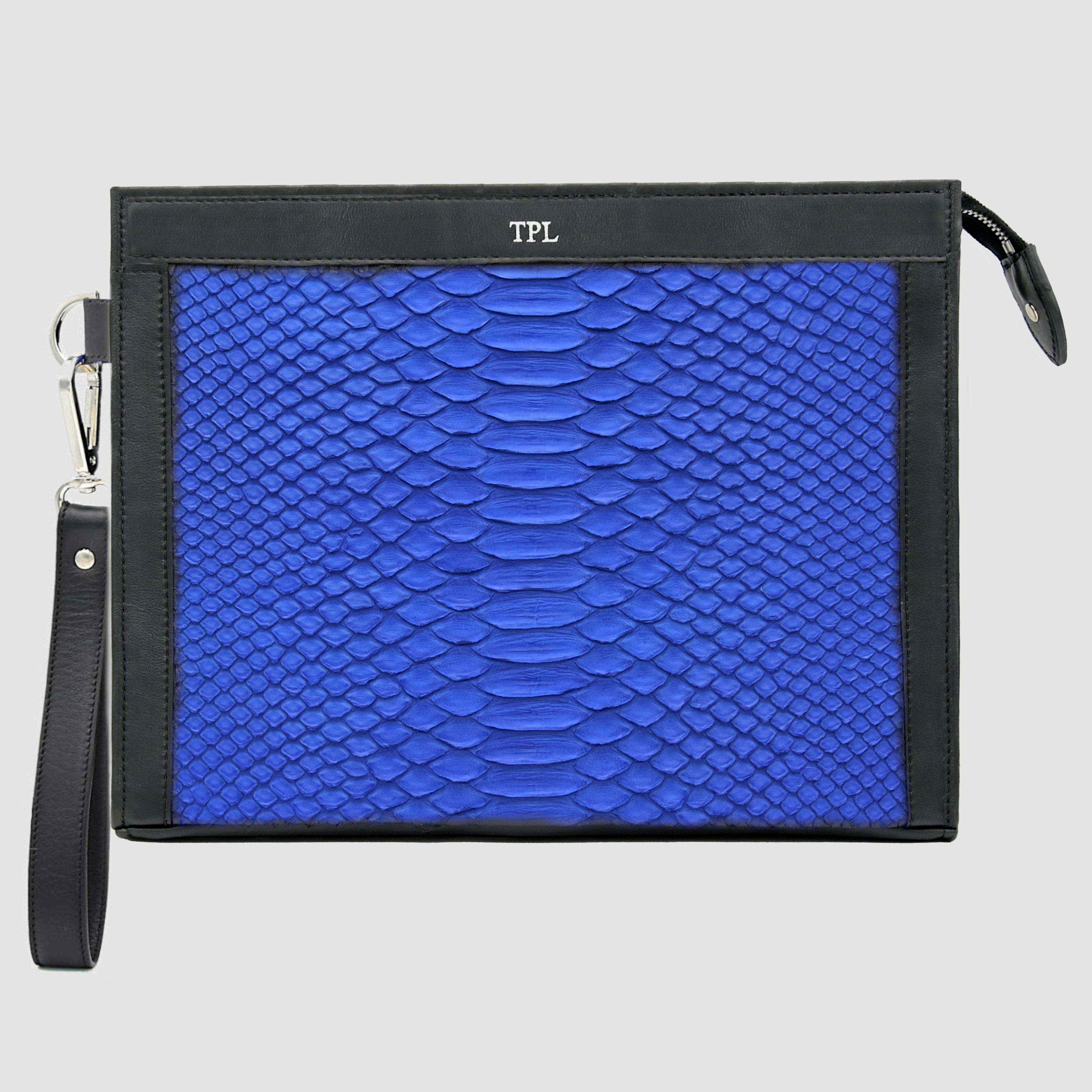 Pochette borsa mod. "Conquistatore" Uomo Personalizzabile in vera pelle di Pitone Blu Royal