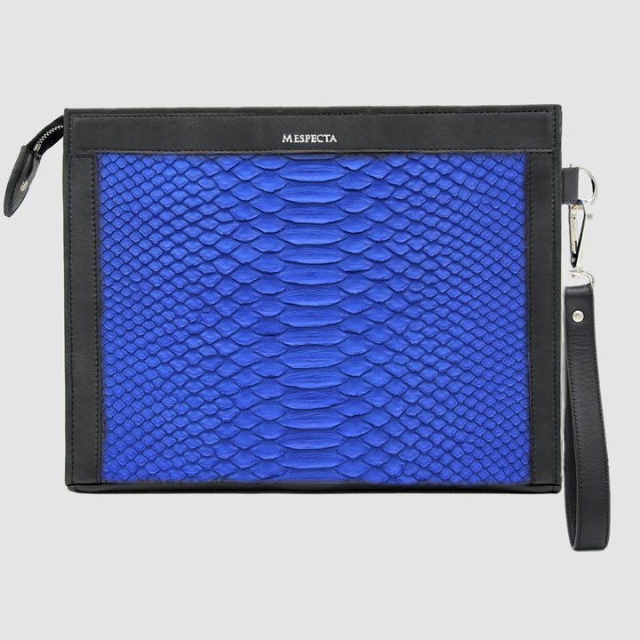Pochette borsa mod. "Conquistatore" Uomo Personalizzabile in vera pelle di Pitone Blu Royal