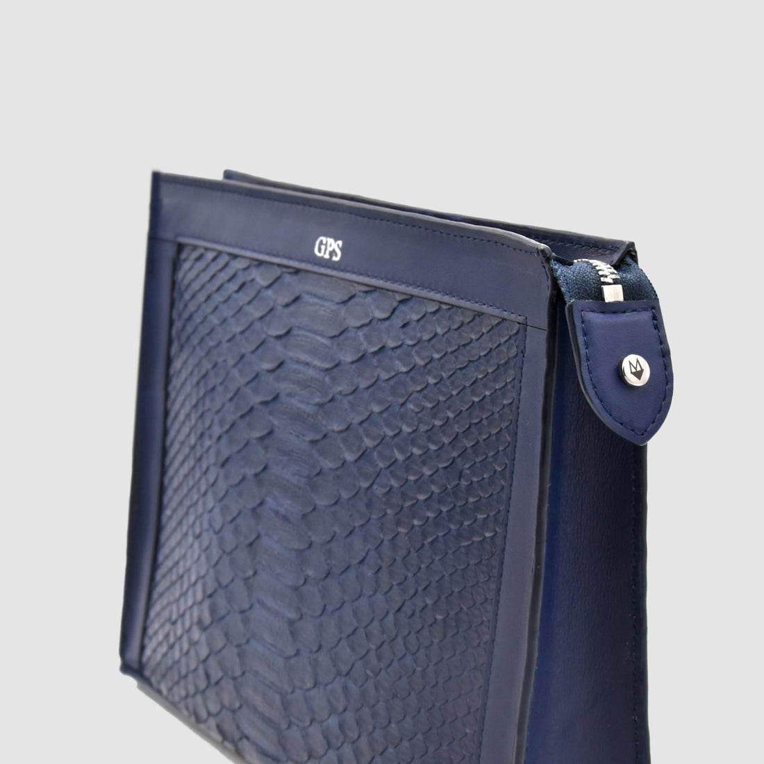 Pochette clutch mod. "Conquistatore" borsello Uomo in vera pelle di Pitone Personalizzabile con iniziali - Blu scuro