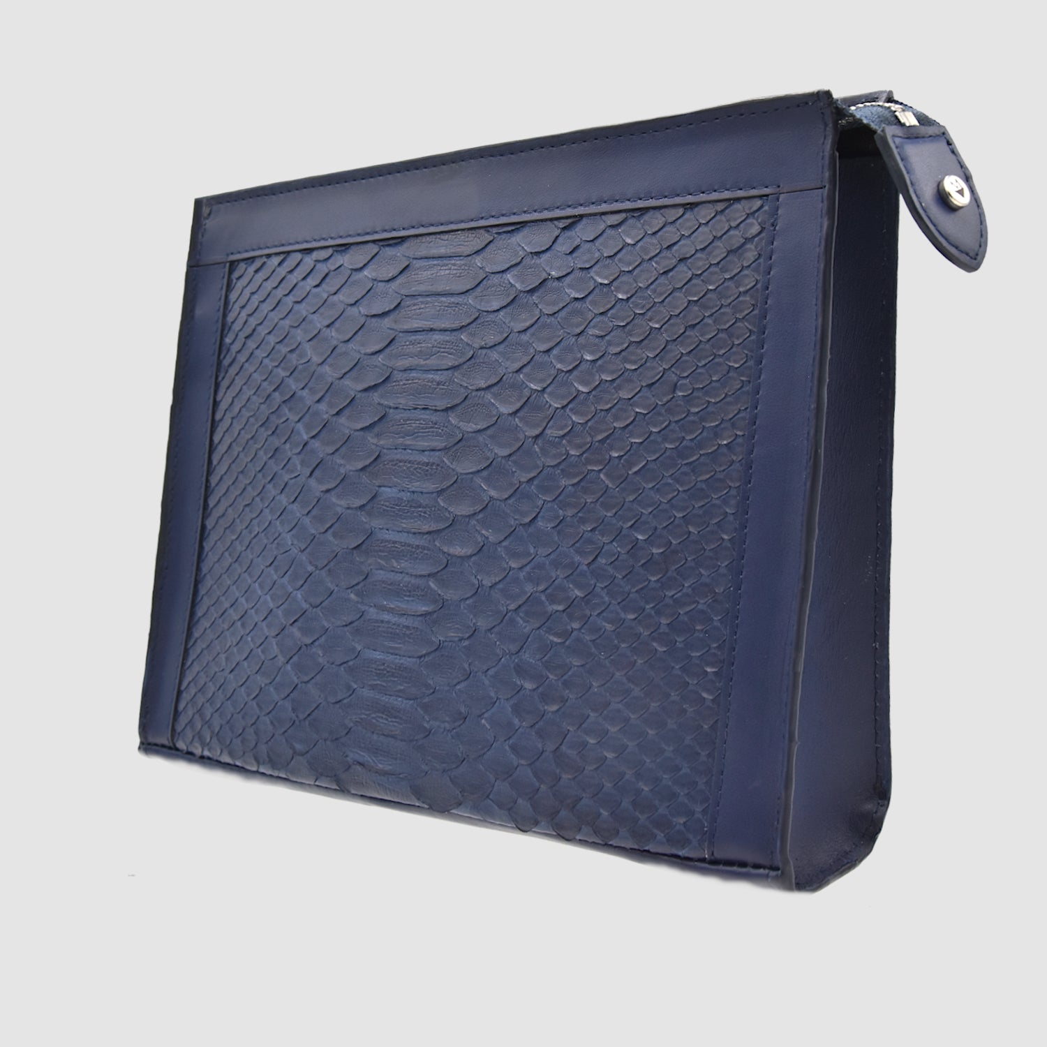 Pochette clutch mod. "Conquistatore" borsello Uomo in vera pelle di Pitone Personalizzabile con iniziali - Blu scuro