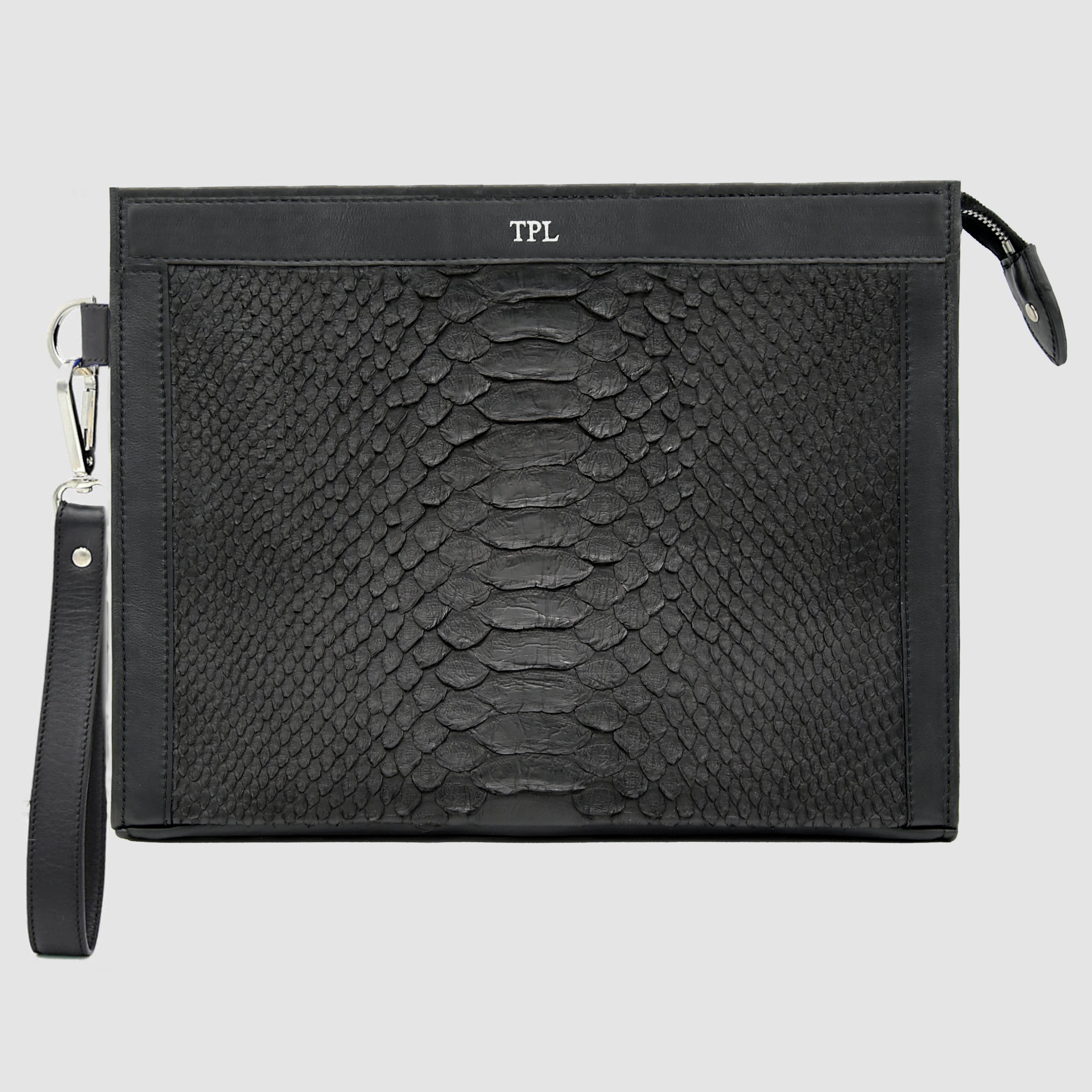Pochette clutch borsello Uomo in vera pelle di Pitone - Personalizzabile con iniziali - Nero