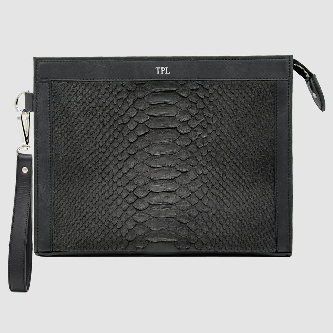 Pochette clutch borsello Uomo in vera pelle di Pitone - Personalizzabile con iniziali - Nero