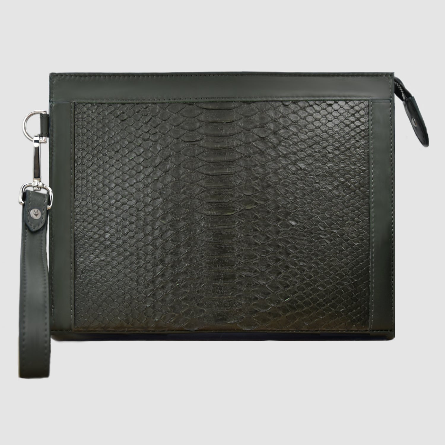 Pochette clutch borsamod. "Conquistatore" Uomo pelle di Pitone Personalizzabile con iniziali - Verde Militare