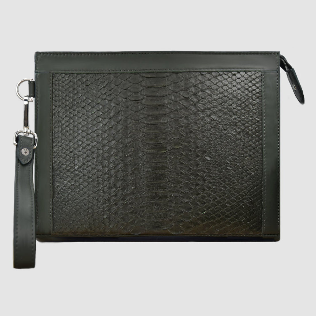 Pochette clutch borsamod. "Conquistatore" Uomo pelle di Pitone Personalizzabile con iniziali - Verde Militare