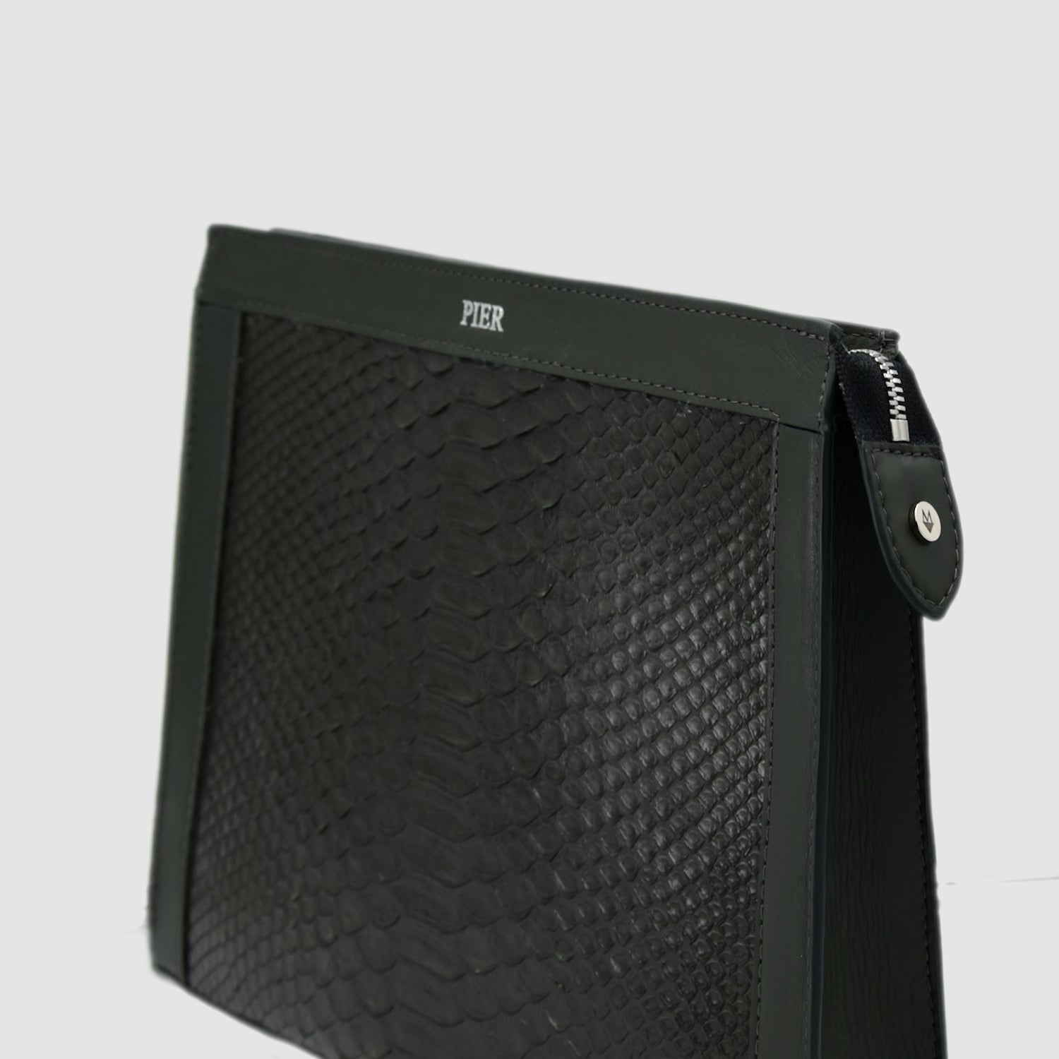 Pochette clutch borsamod. "Conquistatore" Uomo pelle di Pitone Personalizzabile con iniziali - Verde Militare