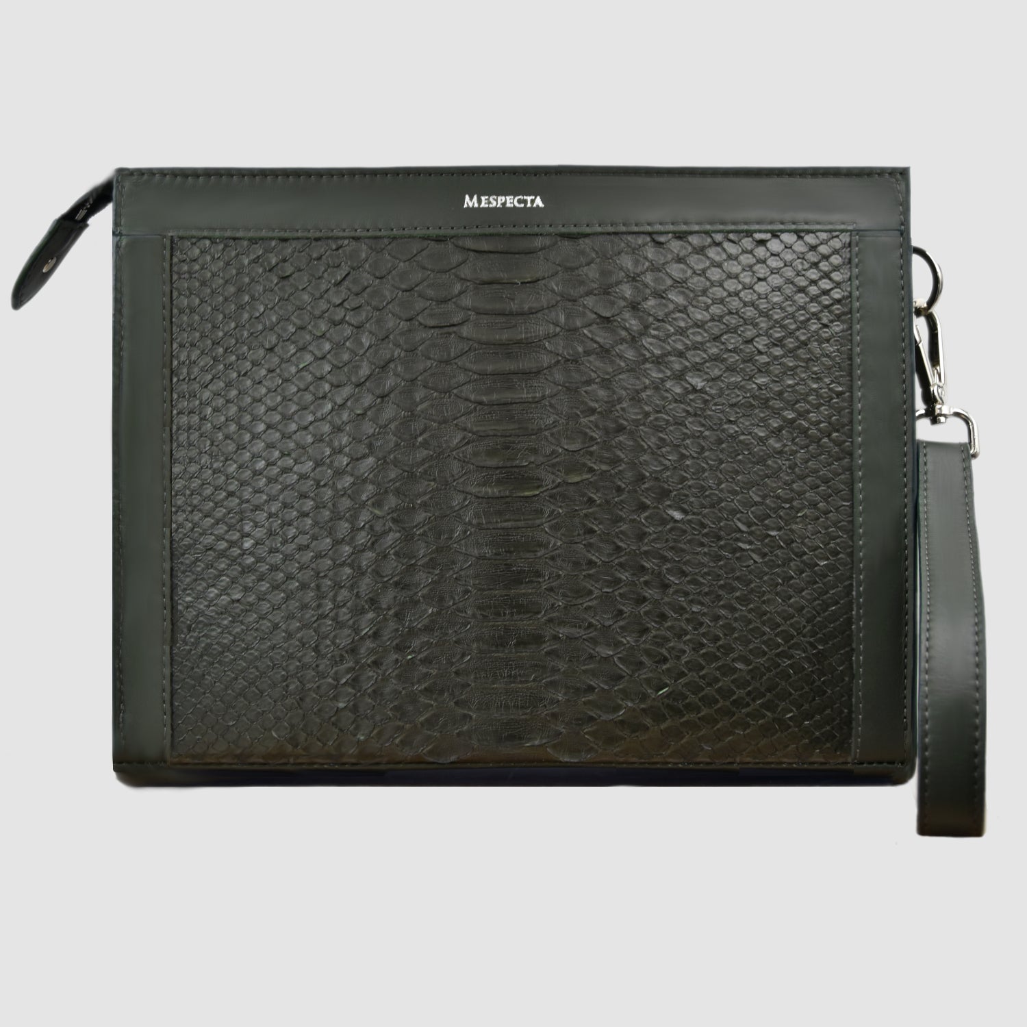 Pochette clutch borsamod. "Conquistatore" Uomo pelle di Pitone Personalizzabile con iniziali - Verde Militare