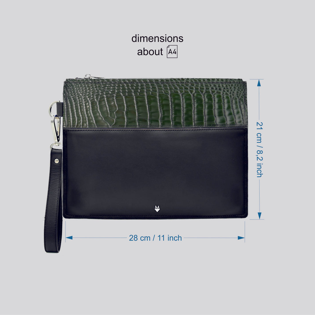 Pochette Clutch borsello Uomo in vera pelle di Alligatore - Personalizzabile con iniziali - Verde Bosco