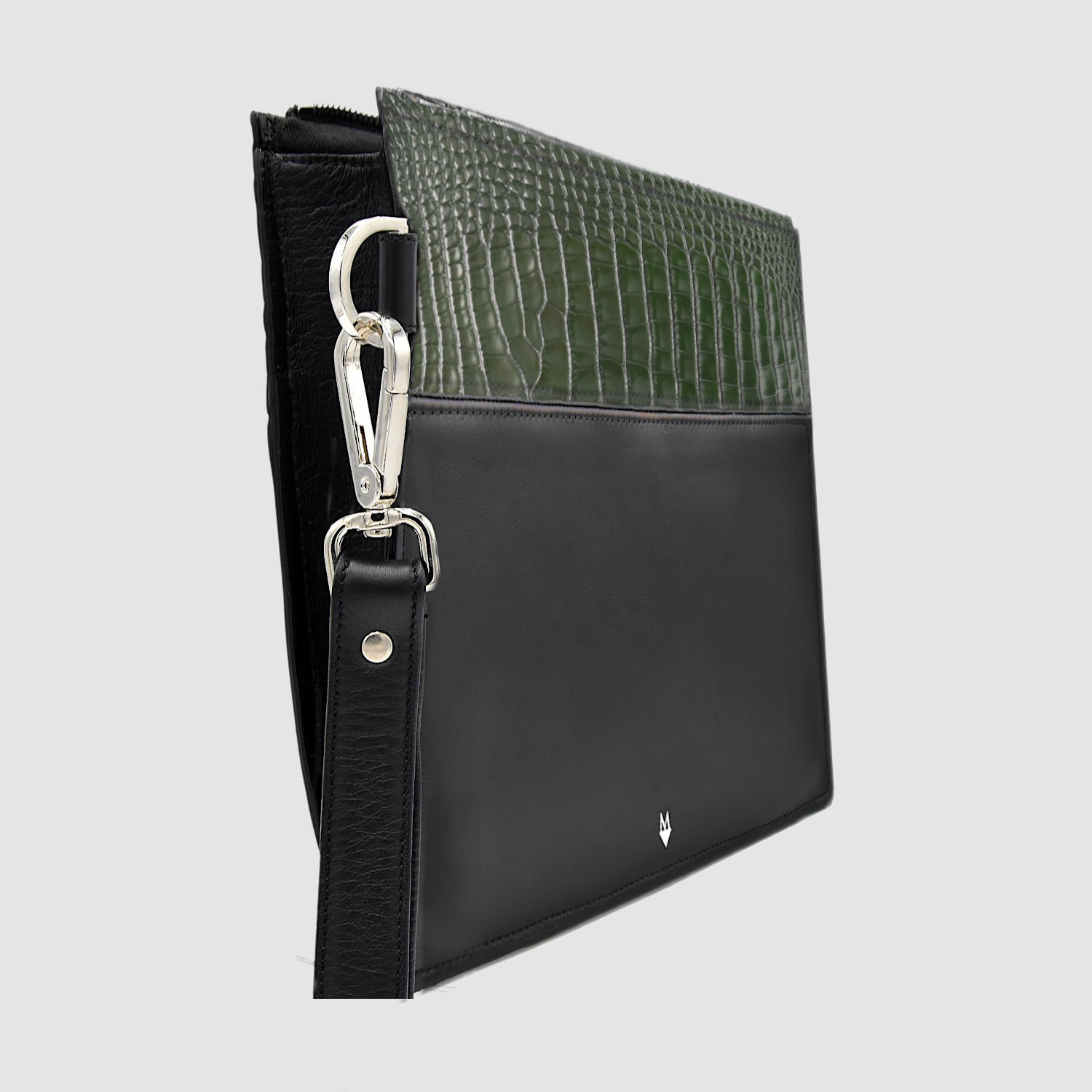 Pochette Clutch borsello Uomo in vera pelle di Alligatore - Personalizzabile con iniziali - Verde Bosco