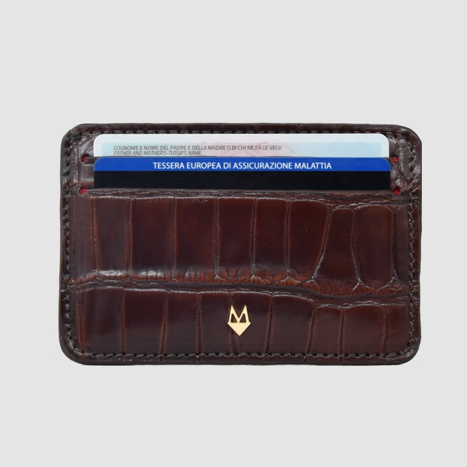 Porta carte 5 o 9 Tasche in vera pelle di Coccodrillo mod. "Brillante"