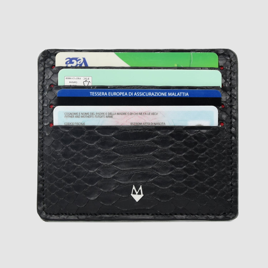 Porta carte 5 o 9 Tasche in vera pelle di pitone mod. "Brillante"