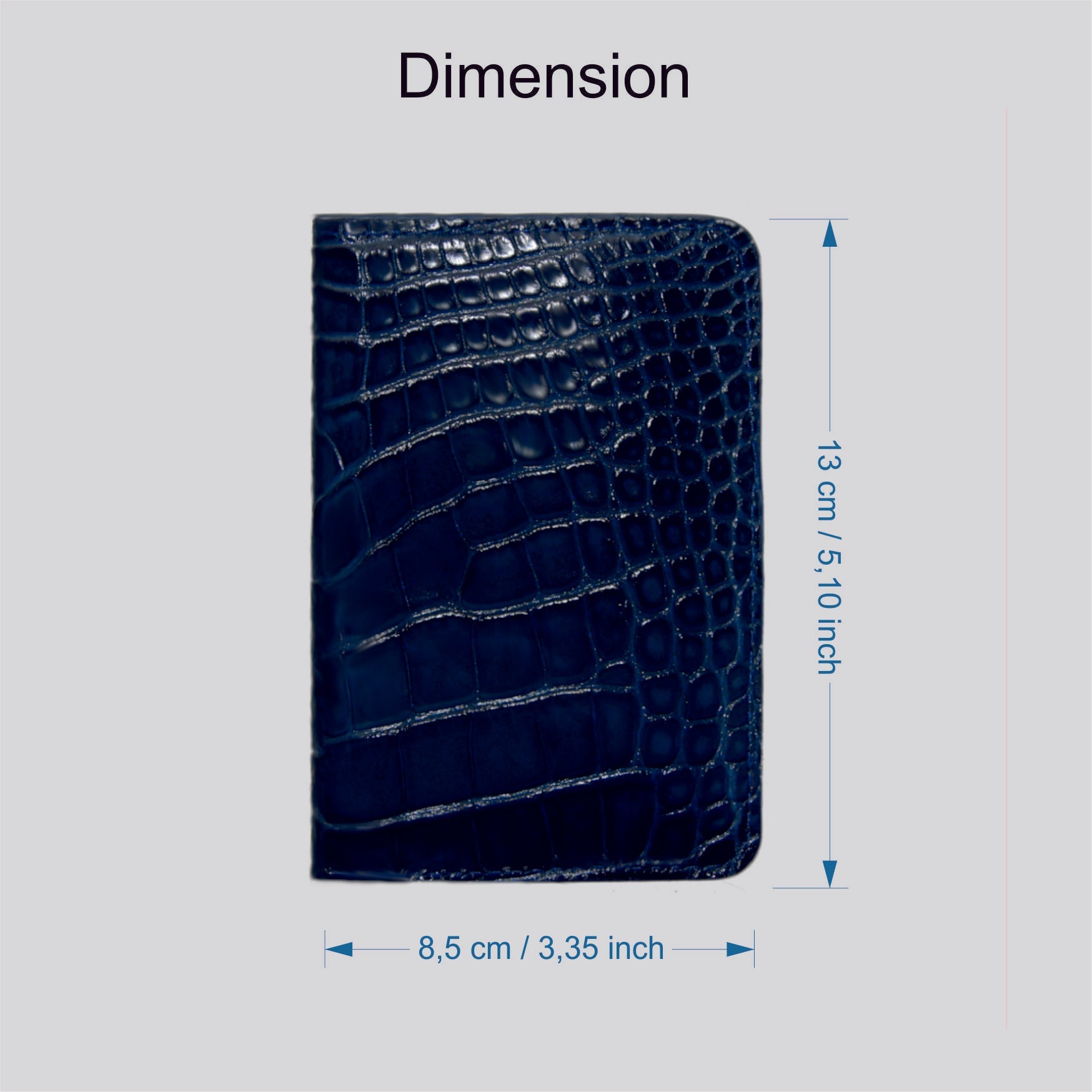 Porta carte Organizer tascabile in vera pelle di coccodrillo Personalizzabile - 10 tasche - Blu Navy