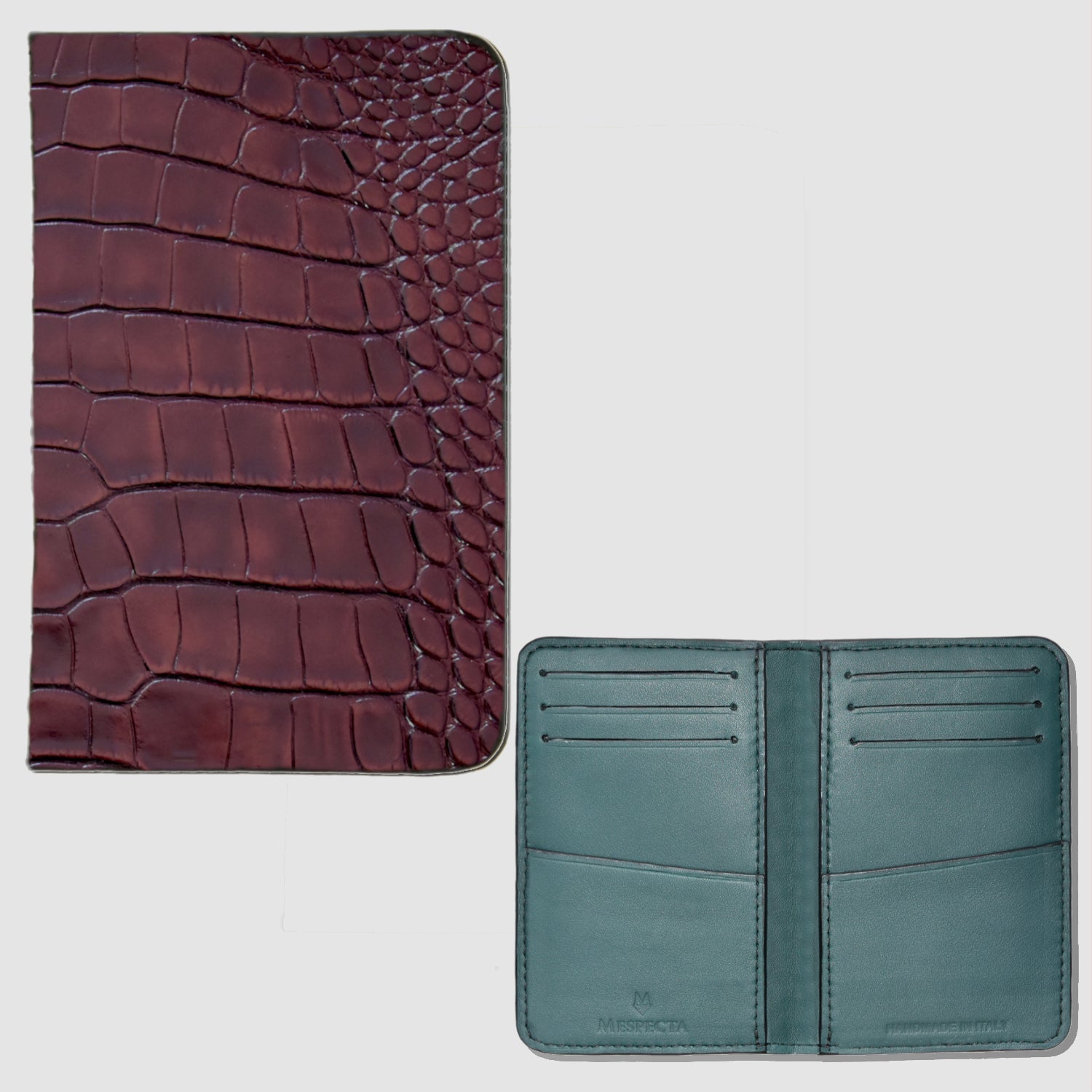 Porta carte Organizer tascabile in vera pelle di coccodrillo Personalizzabile - 10 tasche - Blu Navy