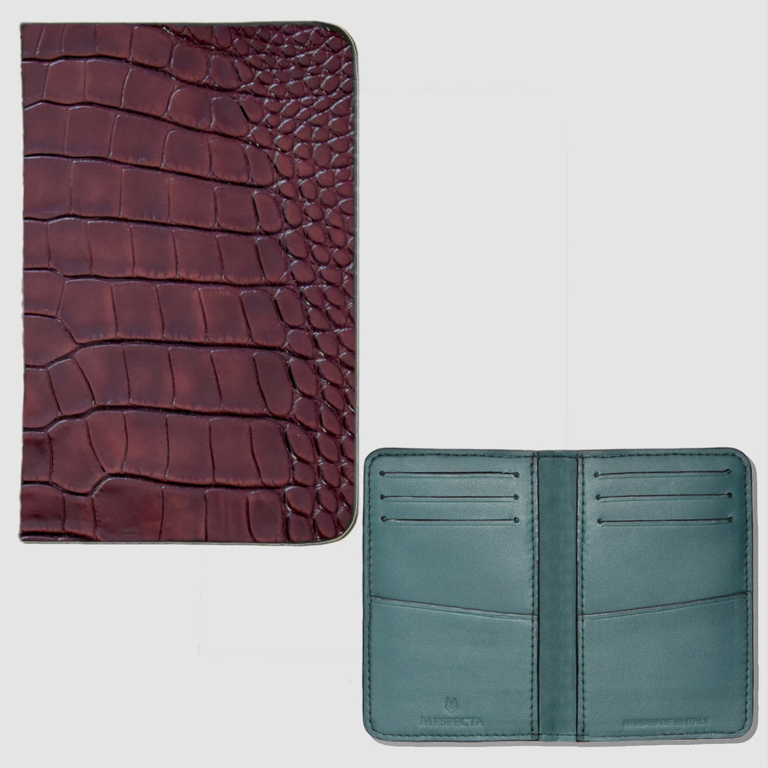 Porta carte Organizer tascabile in vera pelle di coccodrillo Personalizzabile - 10 tasche - Blu Navy