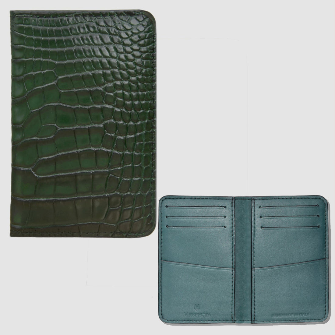 Porta carte mod "Podio" Organizer vera pelle di coccodrillo mod. "Podio" Personalizzabile - 10 tasche - Verde Bosco