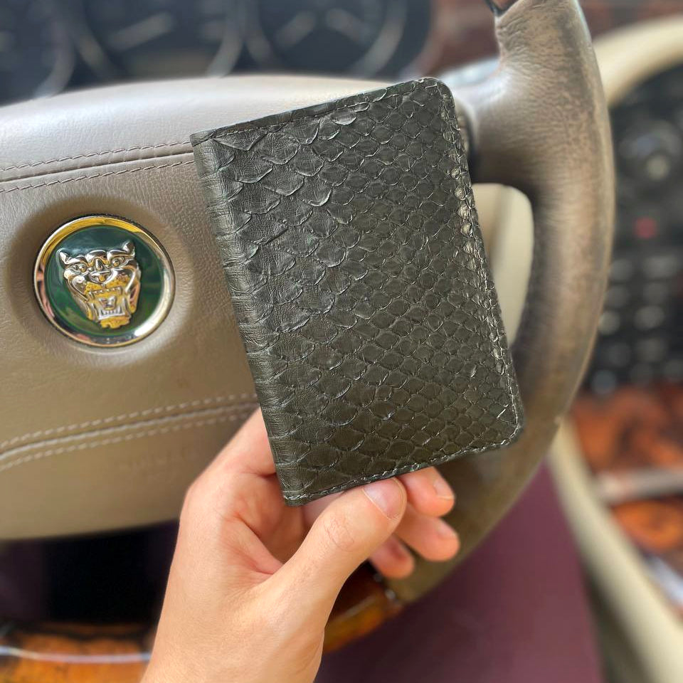 Porta carte Organizer tascabile in vera pelle di Pitone Personalizzabile - Verde Militare