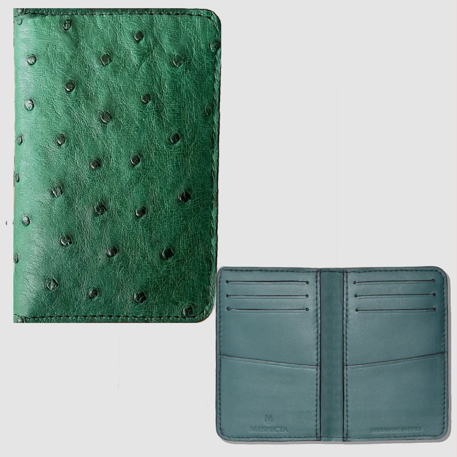 Porta carte Organizer tascabile in vera pelle di Struzzo Personalizzabile - 10 tasche - Verde Bosco