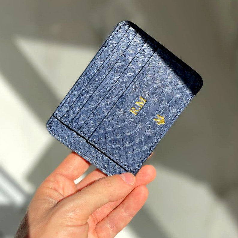 Porta carte in vero Pitone Personalizzabile - 11 tasche - Blu Navy