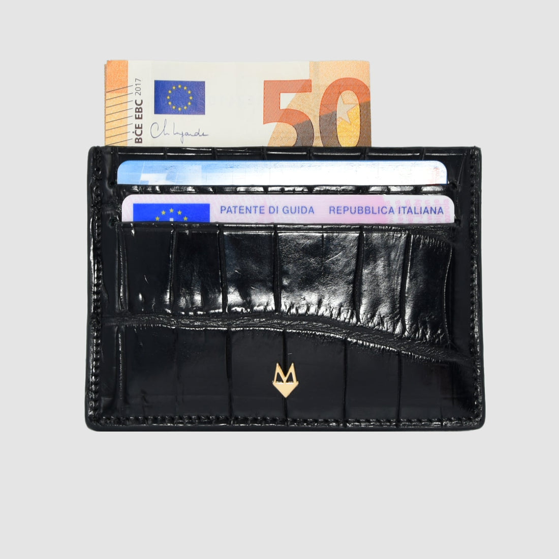 Porta carte 5 o 9 Tasche in vera pelle di Coccodrillo mod. "Brillante"