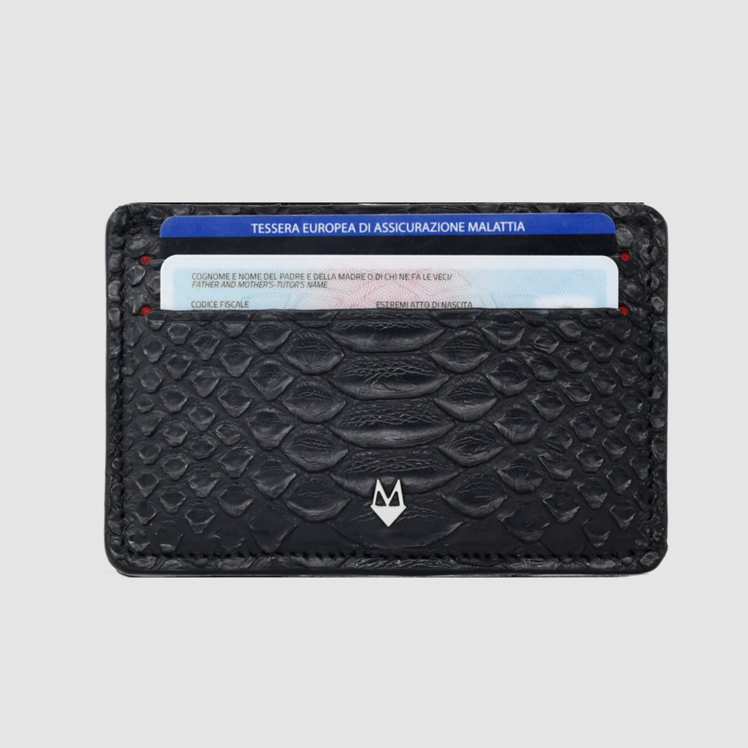 Porta carte 5 o 9 Tasche in vera pelle di pitone mod. "Brillante"