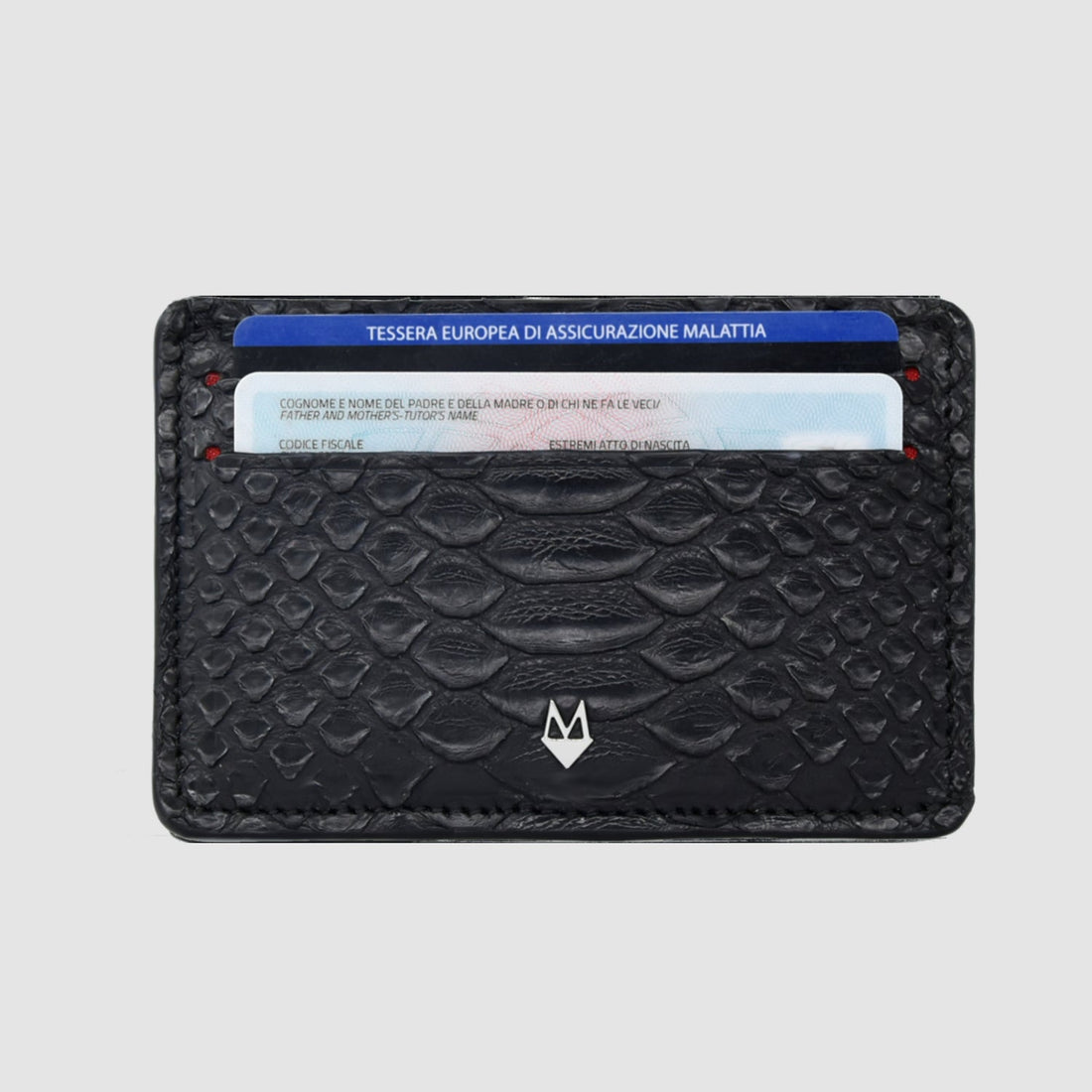 Porta carte 5 o 9 Tasche in vera pelle di pitone mod. "Brillante"