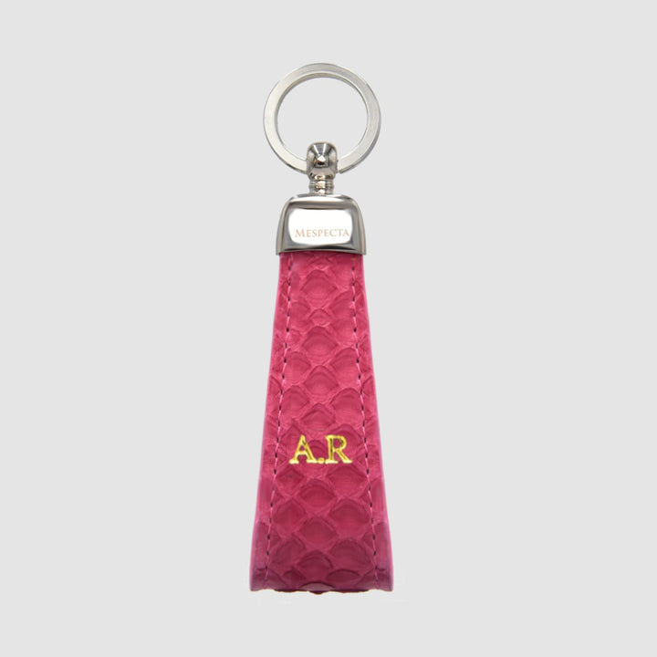 Portachiavi in vero Pitone Personalizzabile con iniziali - Fuchsia
