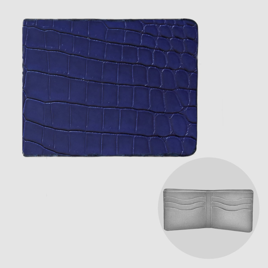 Portafoglio mod. "Esemplare" in vera pelle di Coccodrillo Personalizzabile - Blu scuro