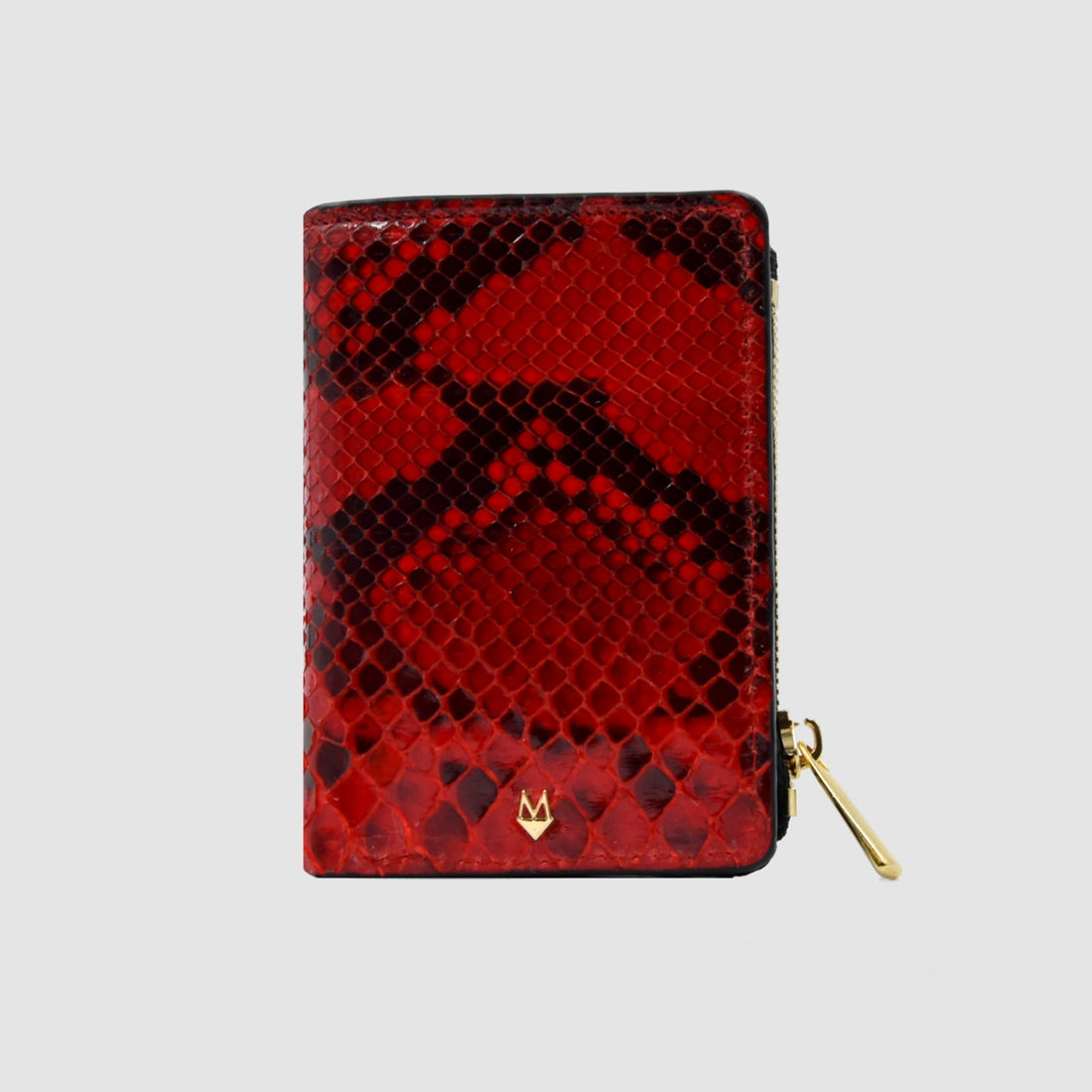 Portafoglio in vera pelle di Pitone Nero con Cuore di Pitone Rosso Personalizzabile
