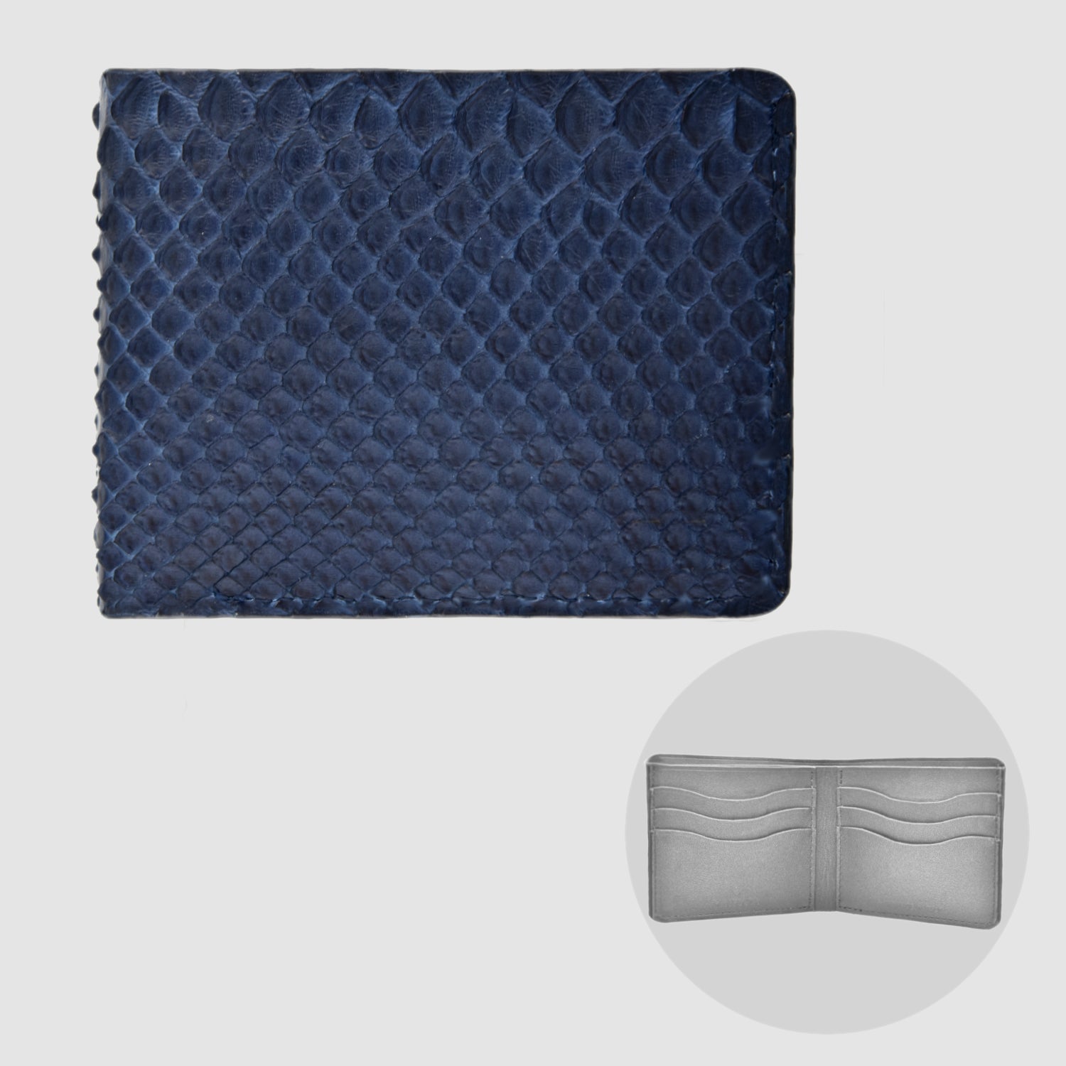 Portafoglio mod. "Esemplare" in vera pelle di Pitone Personalizzabile - Blu scuro
