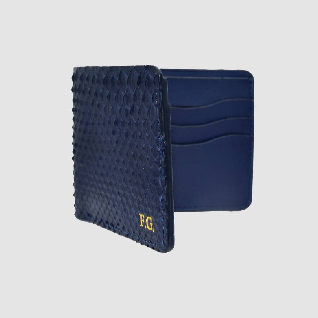 Portafoglio mod. "Esemplare" in vera pelle di Pitone Personalizzabile - Blu scuro