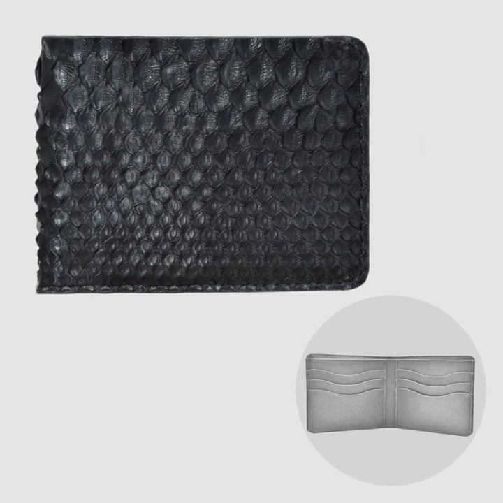 Portafoglio mod. "Esemplare" in vera pelle di Pitone Nero Personalizzabile