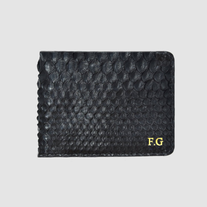 Portafoglio mod. "Esemplare" in vera pelle di Pitone Nero Personalizzabile