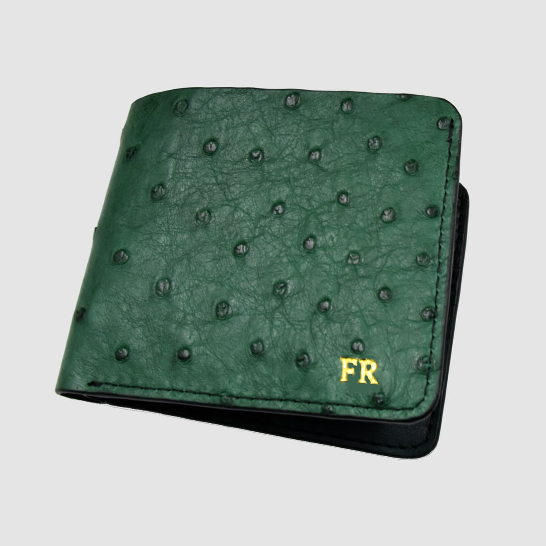 Portafoglio mod. "Esemplare" in vera pelle di Struzzo Personalizzabile - Verde Scuro