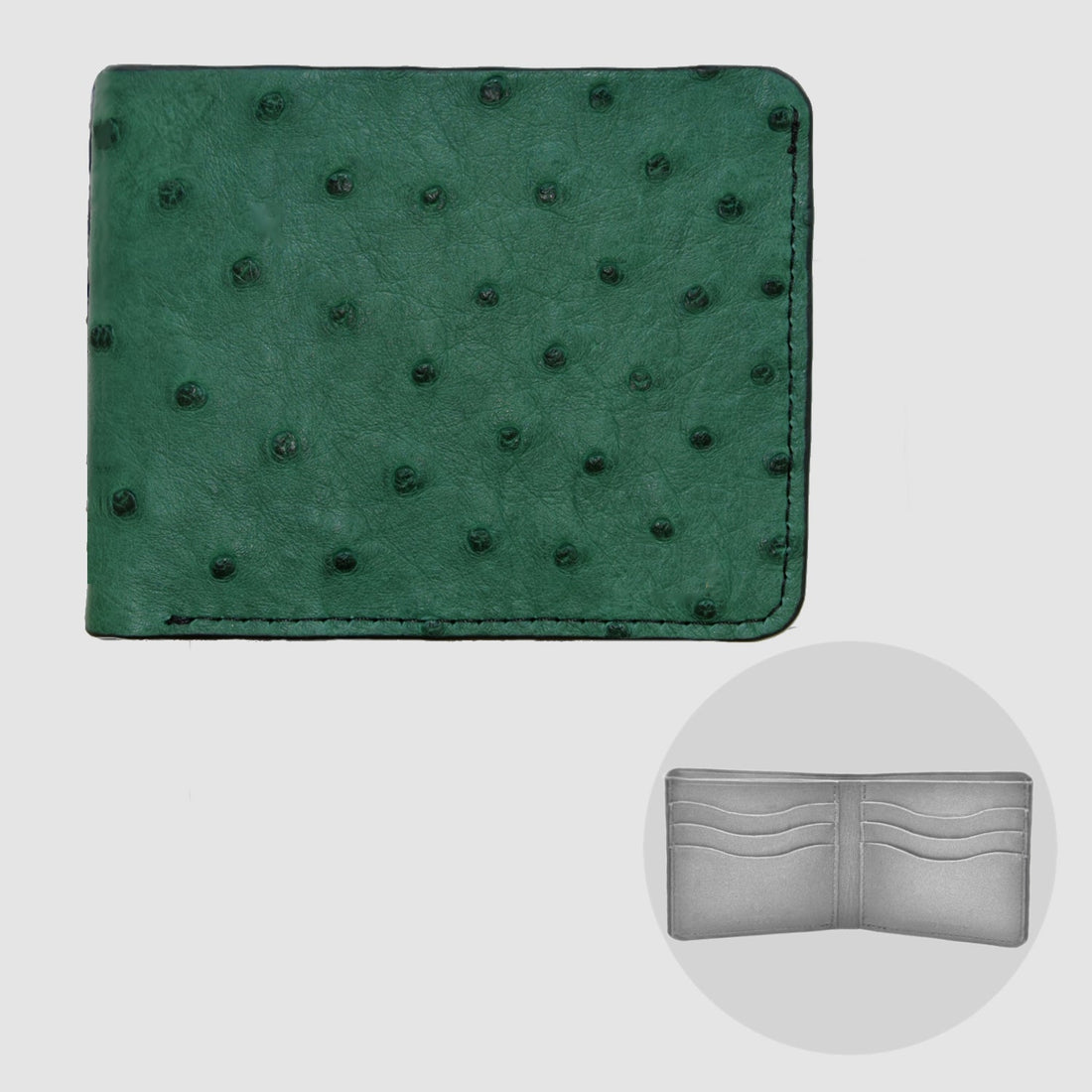 Portafoglio mod. "Esemplare" in vera pelle di Struzzo Personalizzabile - Verde Scuro