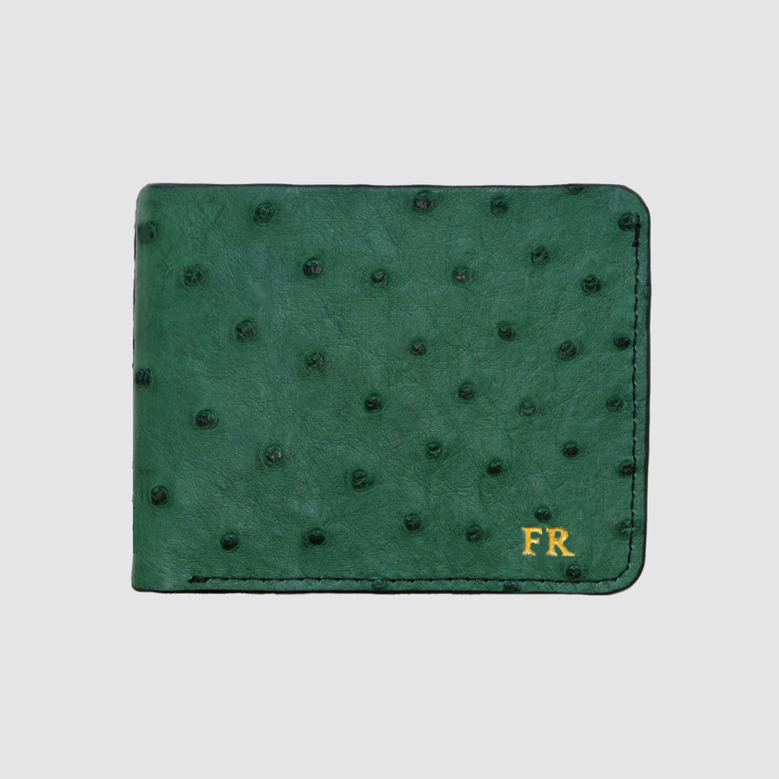 Portafoglio mod. "Esemplare" in vera pelle di Struzzo Personalizzabile - Verde Scuro