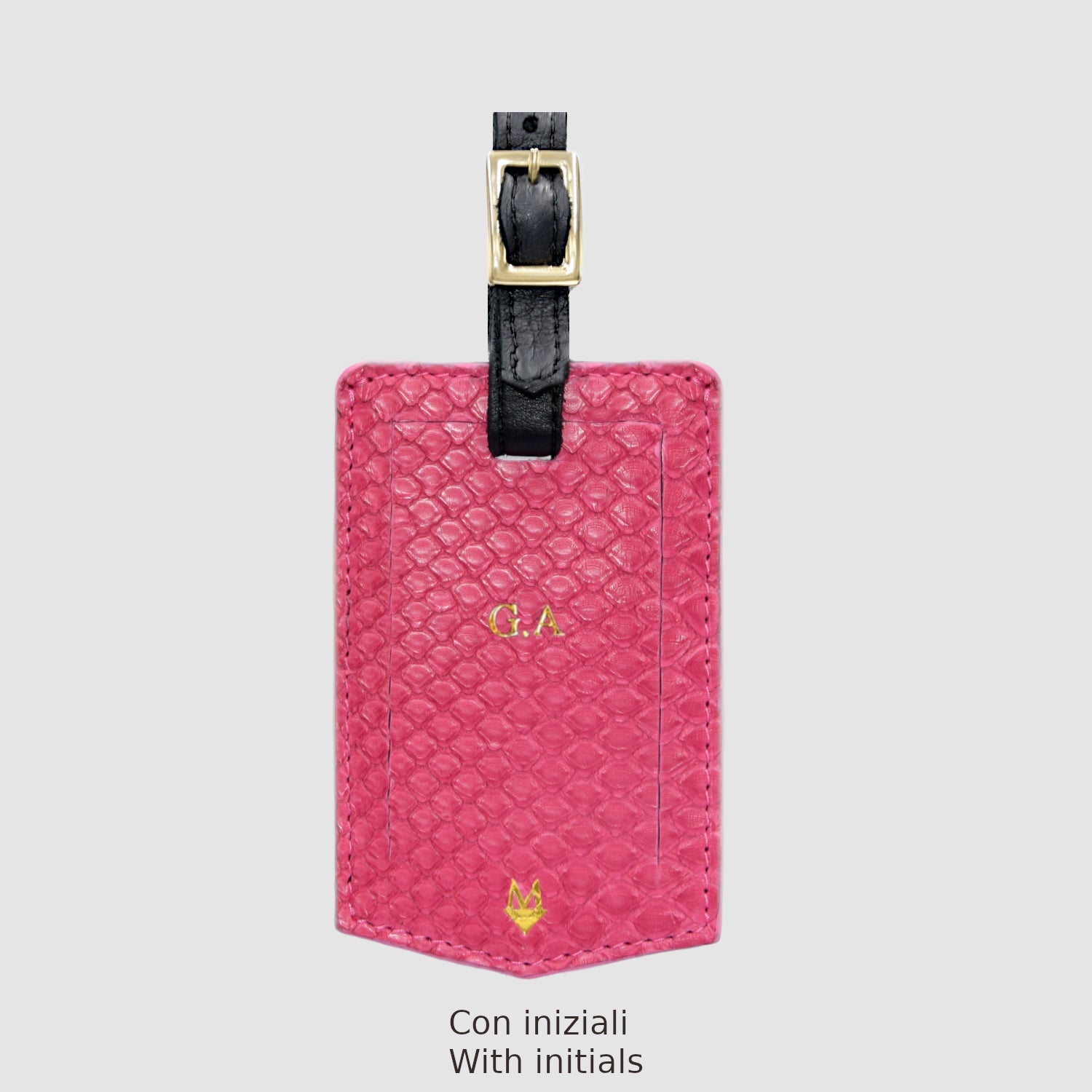 Etichetta personalizzabile in pelle per bagaglio - vera pelle di Pitone Fuchsia