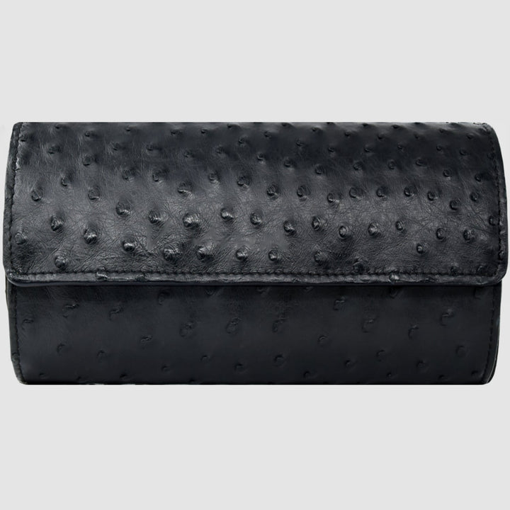 Portaorologio Watch Roll in Pelle di Pitone Nero Personalizzato 3 slot