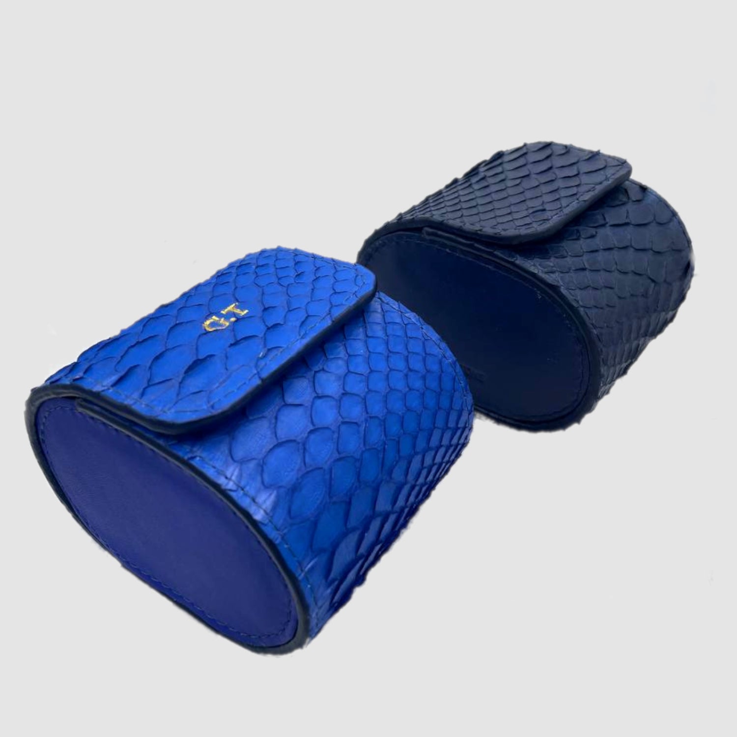 Portaorologio Watch Roll in Pelle di Pitone Blu Navy Personalizzato 1 slot
