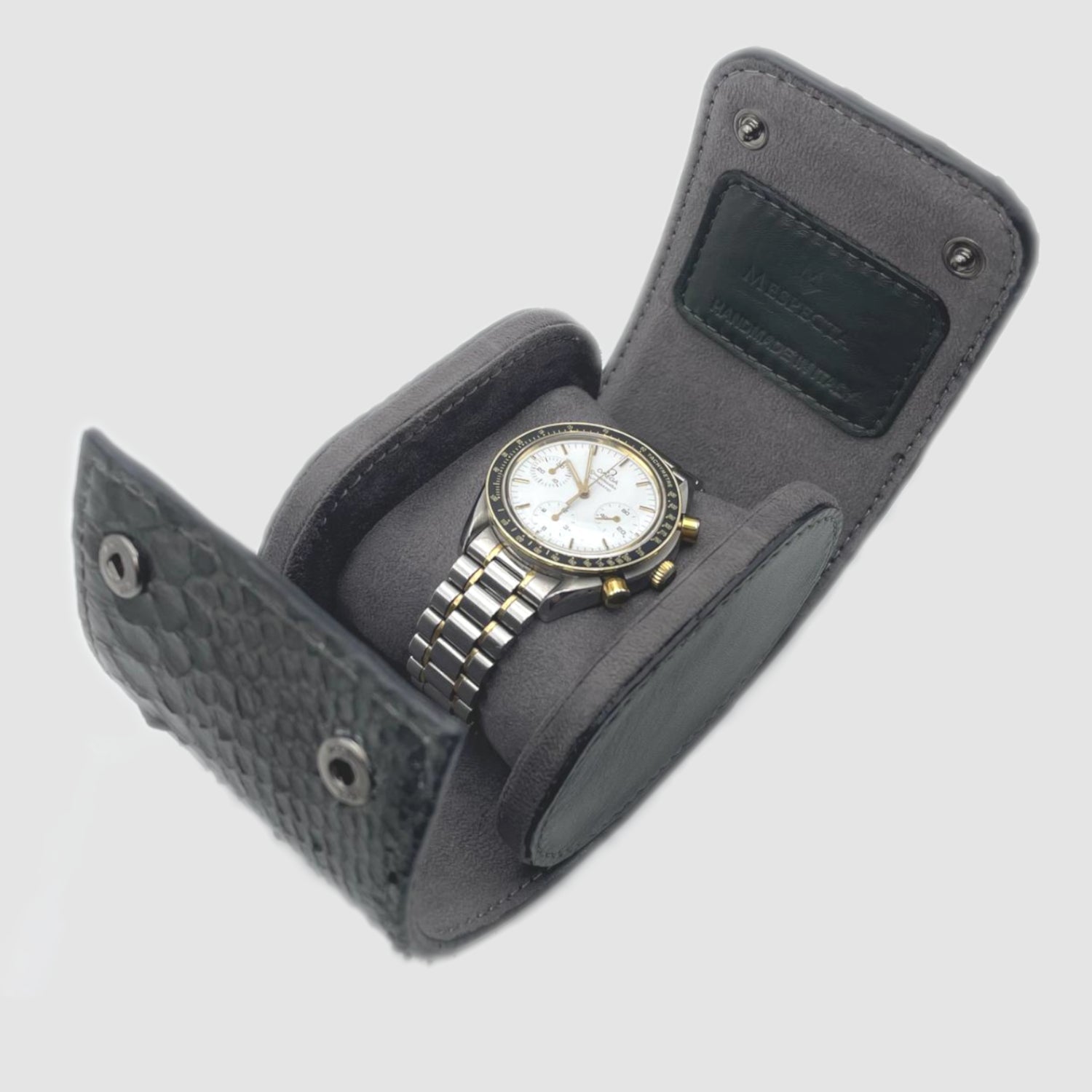 Portaorologio Watch Roll in Pelle di Verde militare Personalizzato 1 slot