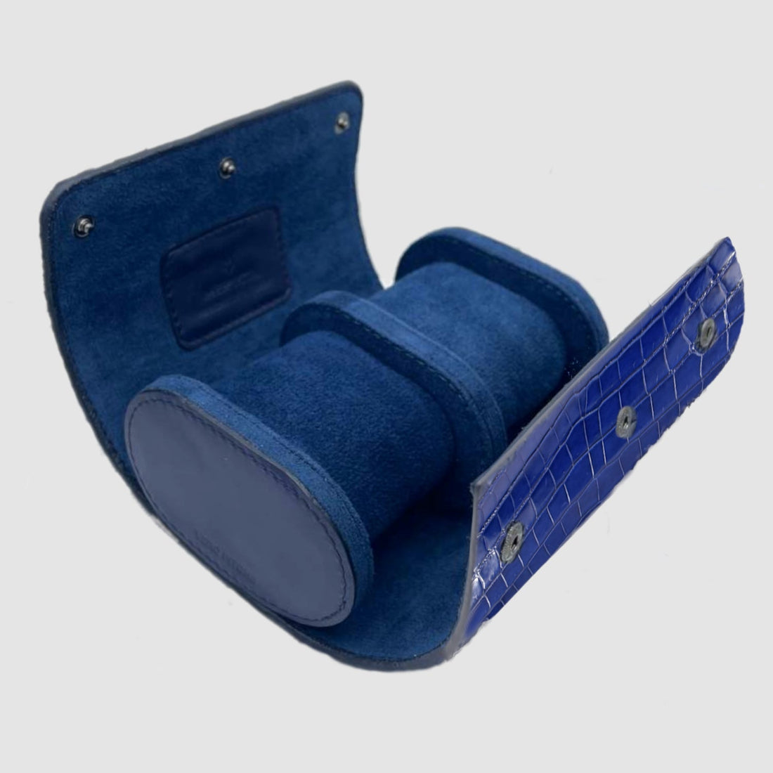 Portaorologio Watch Roll in Pelle di Coccodrillo Blu Personalizzato 2 slot