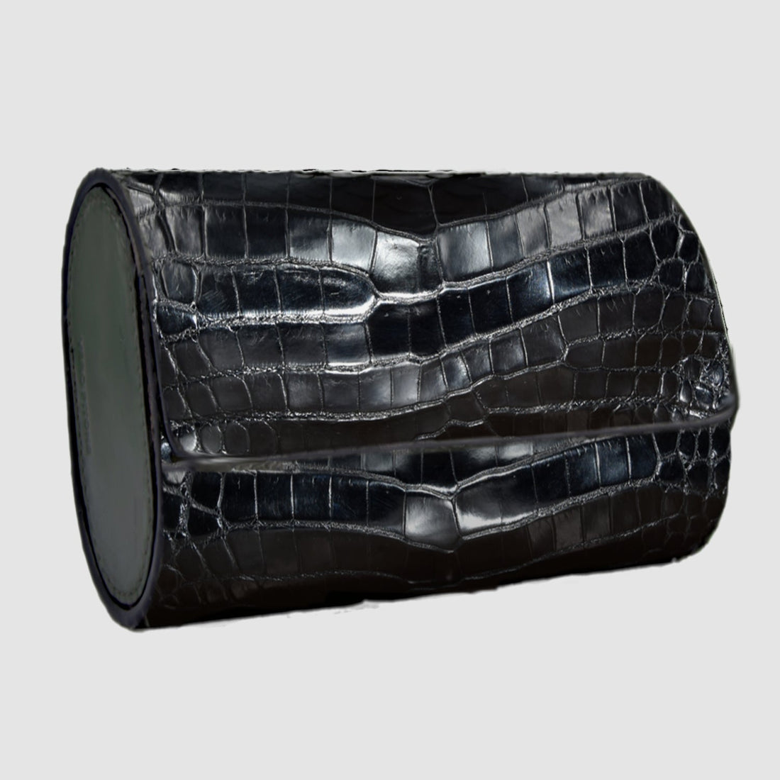 Portaorologio Watch Roll in Pelle di Coccodrillo Nero Personalizzato Made in Italy 2 slot