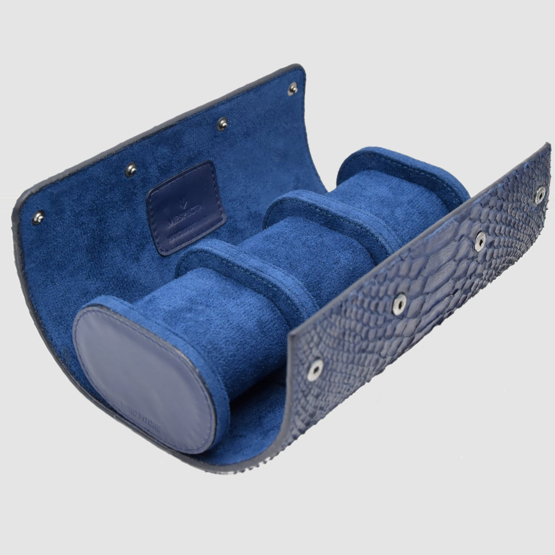 Portaorologio Watch Roll in Pelle di Pitone Blu Navy Personalizzato 3 slots per 3 orologi