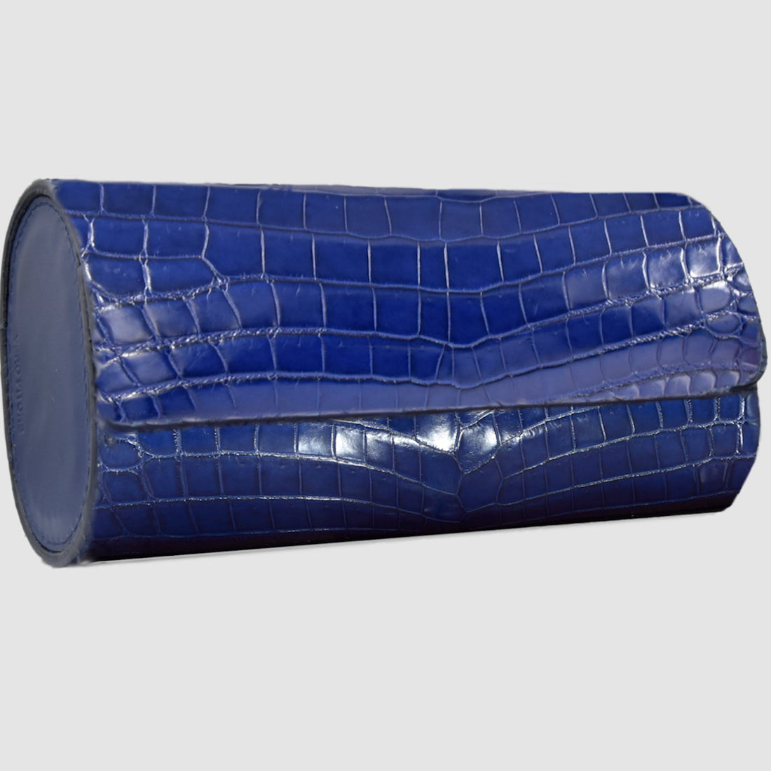 Portaorologio Watch Roll in Pelle di Coccodrillo Blu Personalizzato 3 slot per 3 orologi