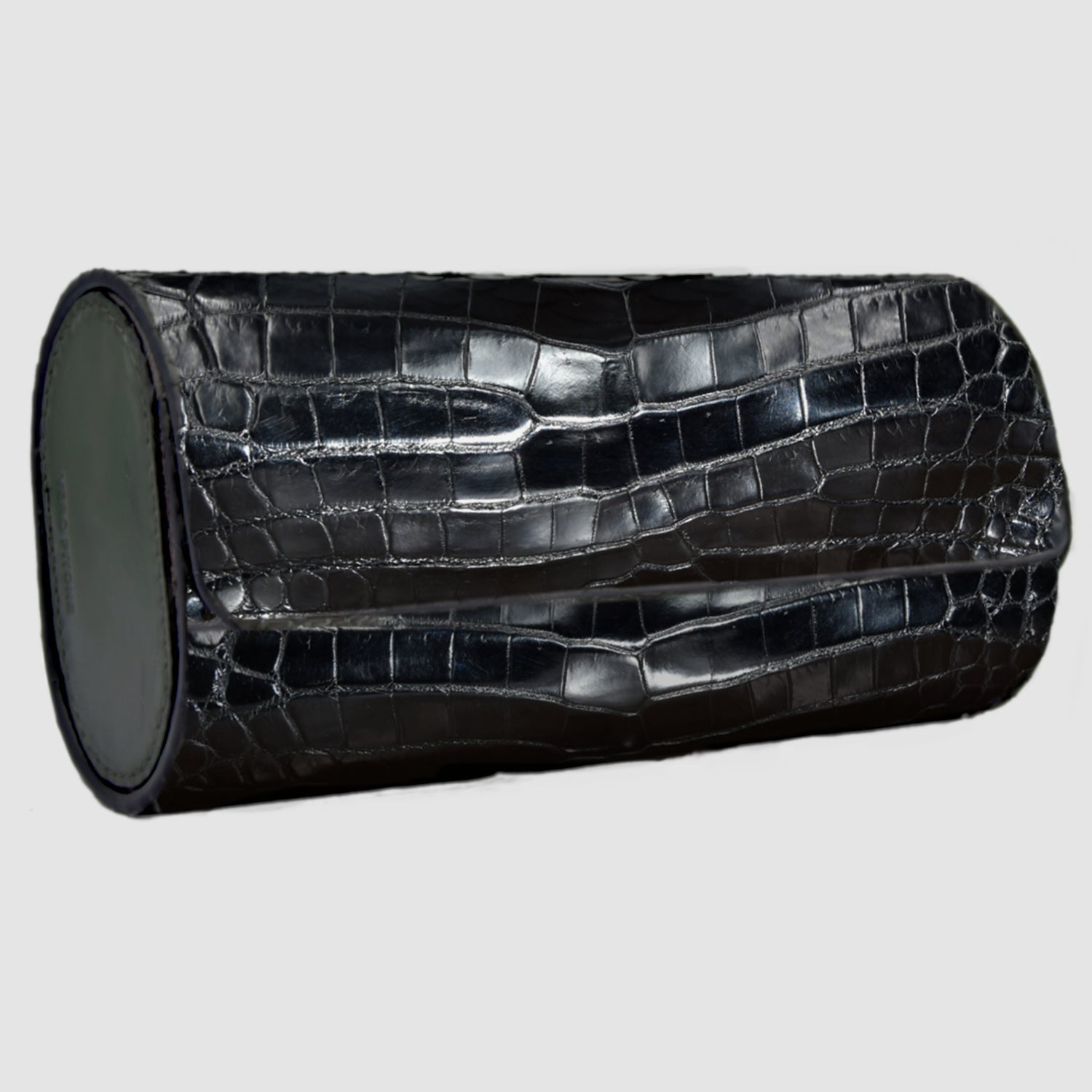Portaorologio Watch Roll in Pelle di Coccodrillo Nero Personalizzato 3 slots per 3 orologi