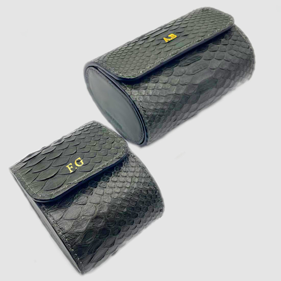 Portaorologio Watch Roll in Pelle di Verde militare Personalizzato 1 slot