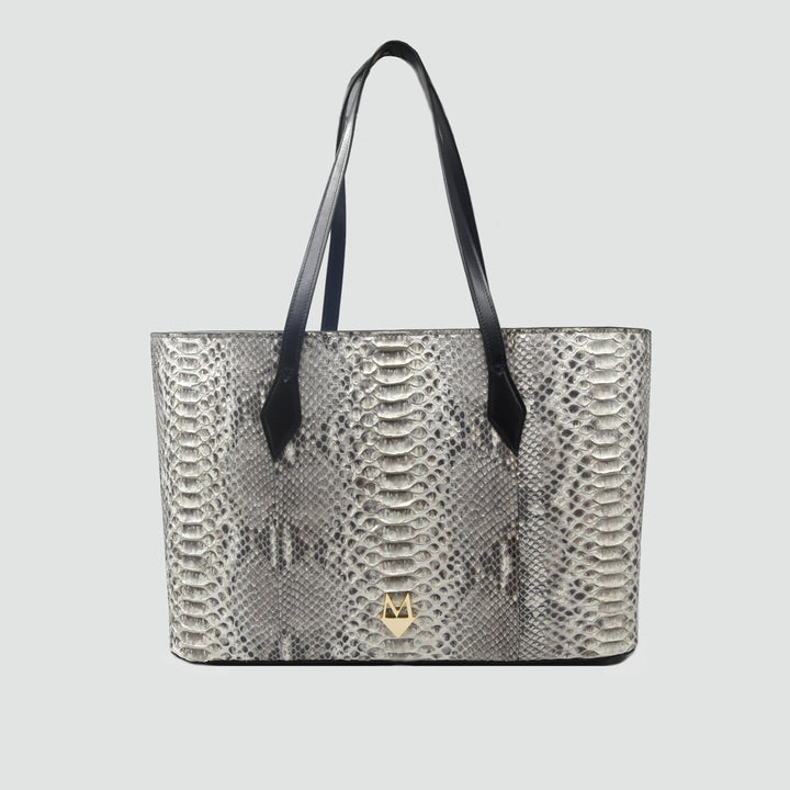 Borsa Shopper "Grandiosa" in vera pelle di Pitone Bianco Marmo