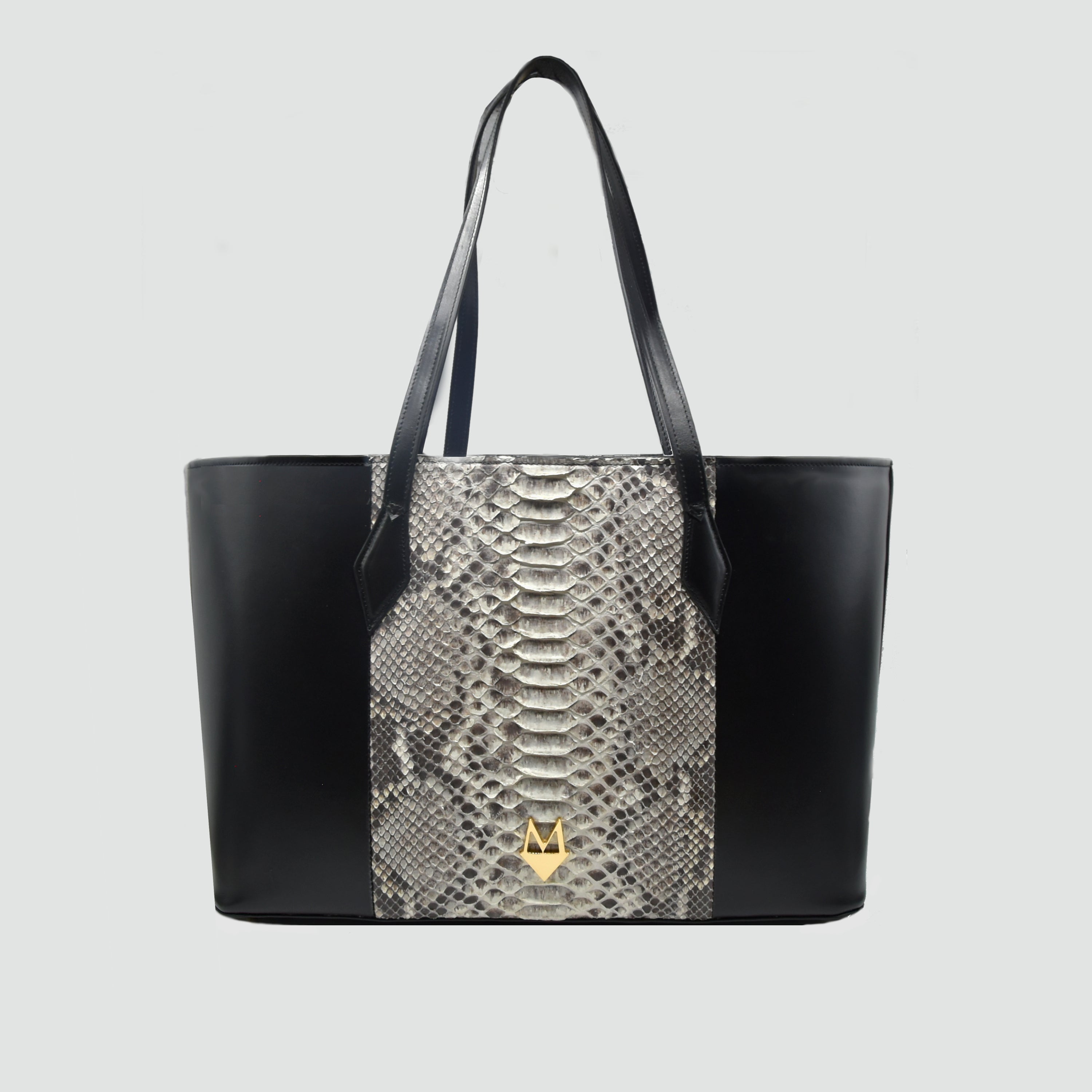 Borsa Shopper "Grandiosa" in vera pelle di Pitone Bianco Marmo