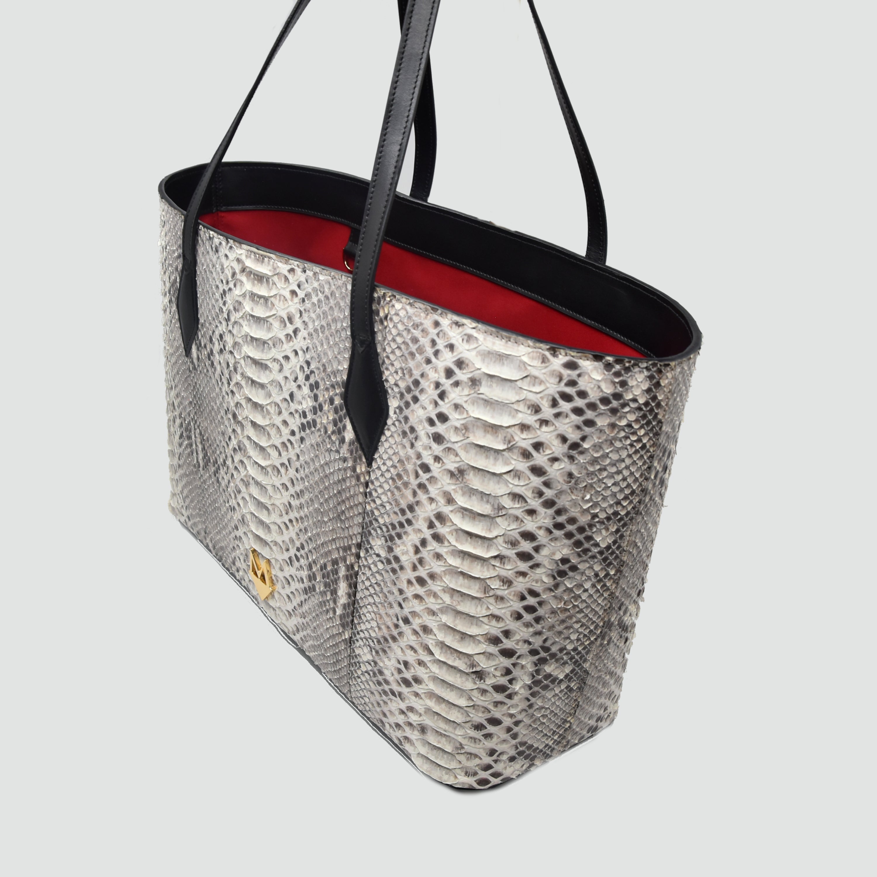 Borsa Shopper "Grandiosa" in vera pelle di Pitone Bianco Marmo