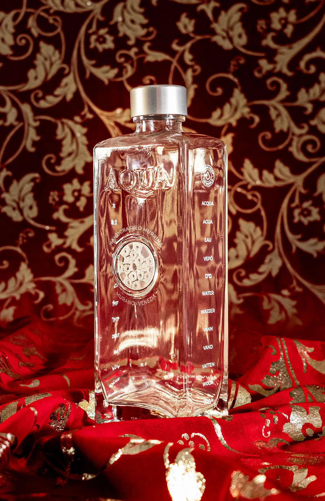 Glass Bottle with Handcrafted Murrina of Murano - White & Transparent.