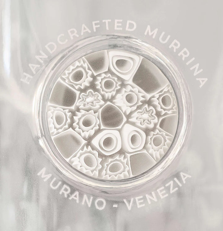 Glass Bottle with Handcrafted Murrina of Murano - Bianca &amp; Argento, Logo Venezia.