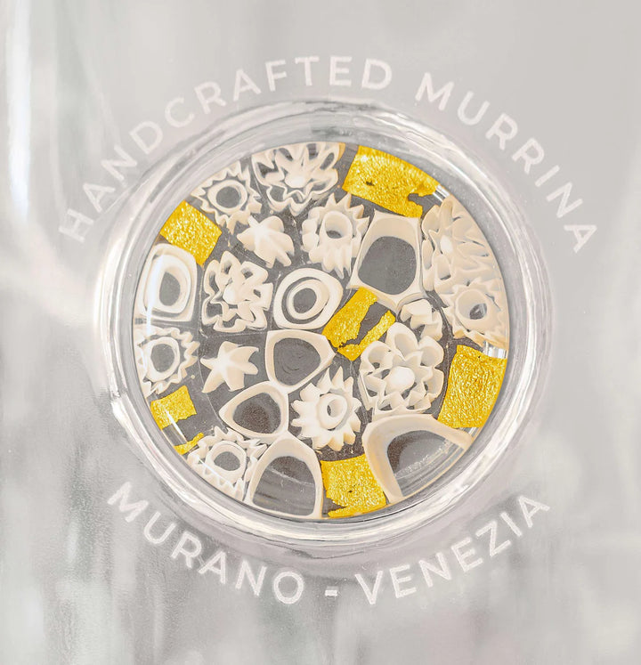 Glass Bottle with Murrina Glass of Murano - White & Gold 24Kt, Logo Venezia.